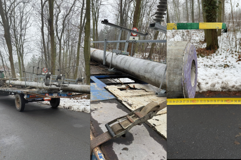 Wiózł słup we mgle… bez oznakowania