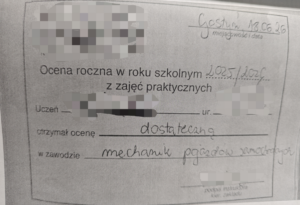 Zarzut za wpis w dzienniczku praktyk