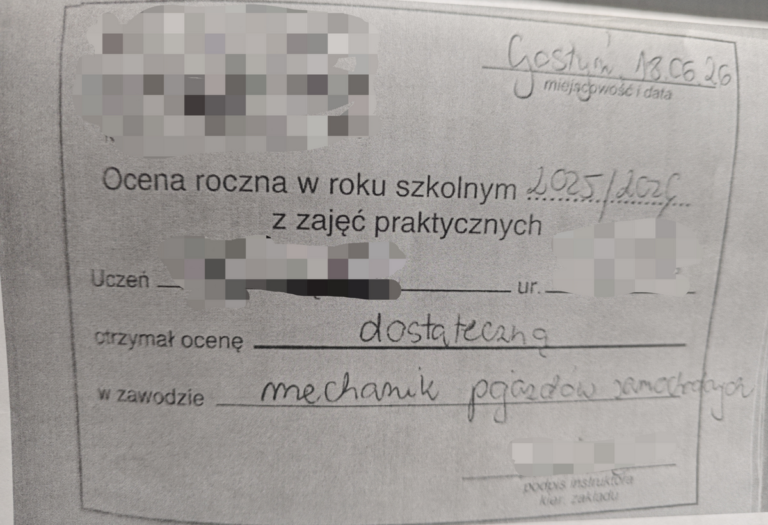 Zarzut za wpis w dzienniczku praktyk