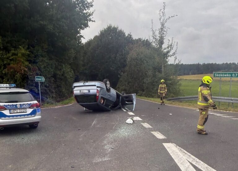 Pijany kierowca dachował na obwodnicy Borku. Miał 2,2 promila